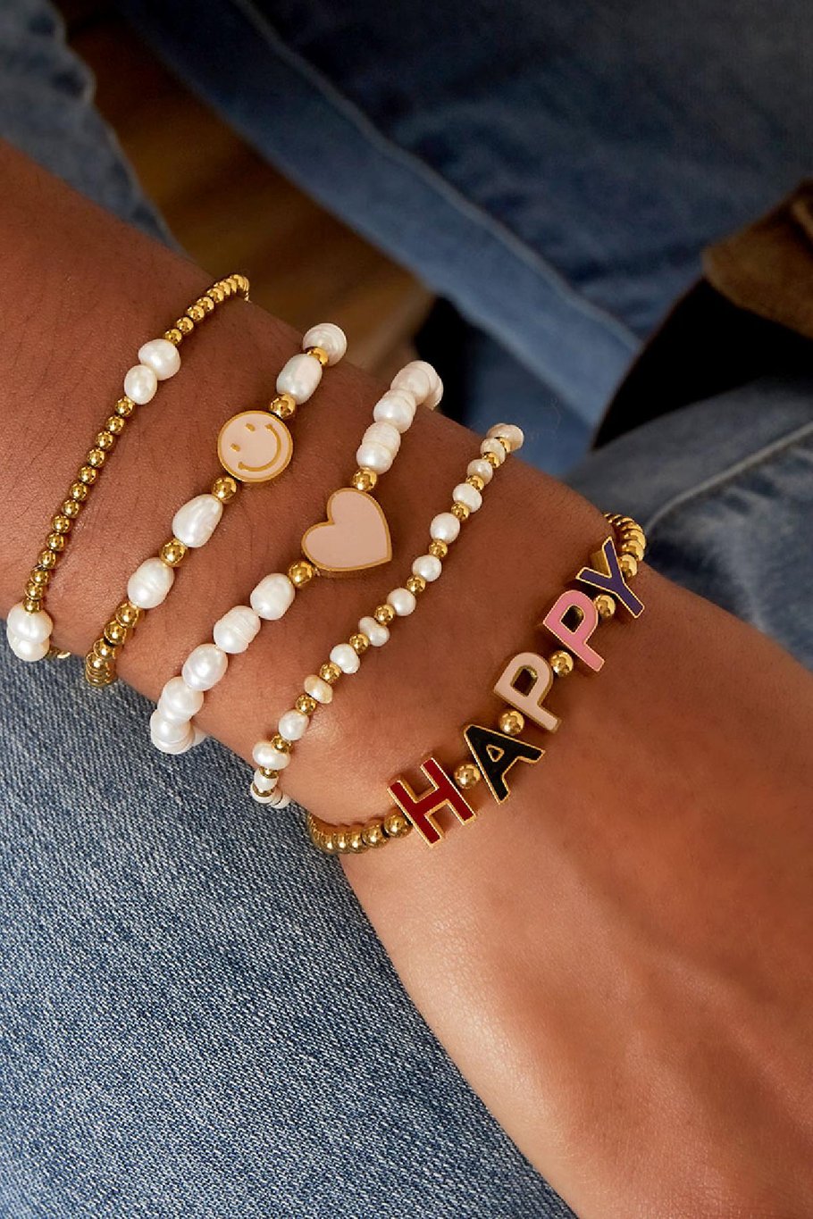 Bracelet pearls and heart Beige Picture2